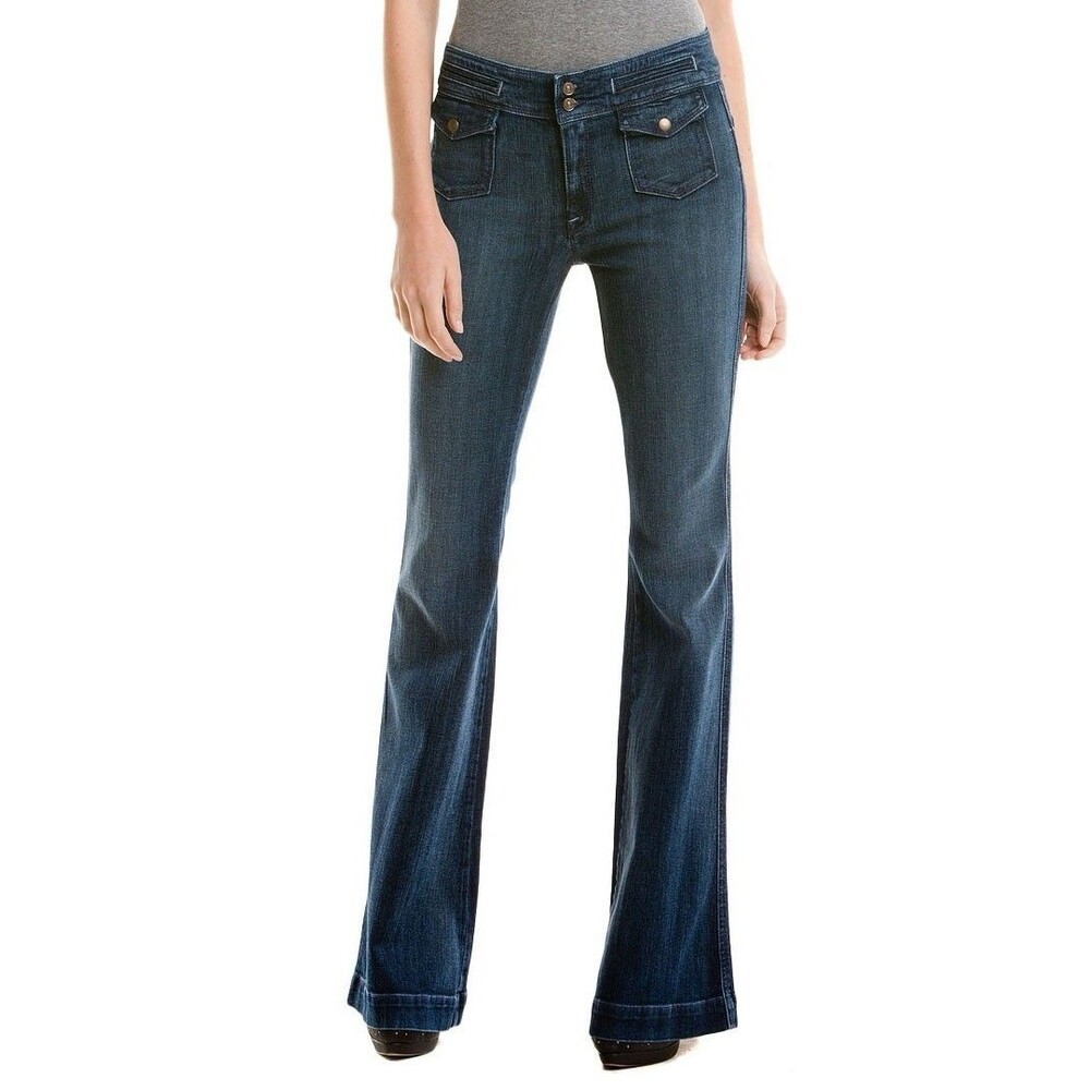 7 For All Mankind Size 27 EUC $215 ERIN Skinny Jean Boho Flare Dark Wash Jeans